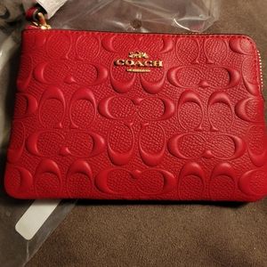 NWT Coach embossed Corner Zip Wristlet 1941 Red